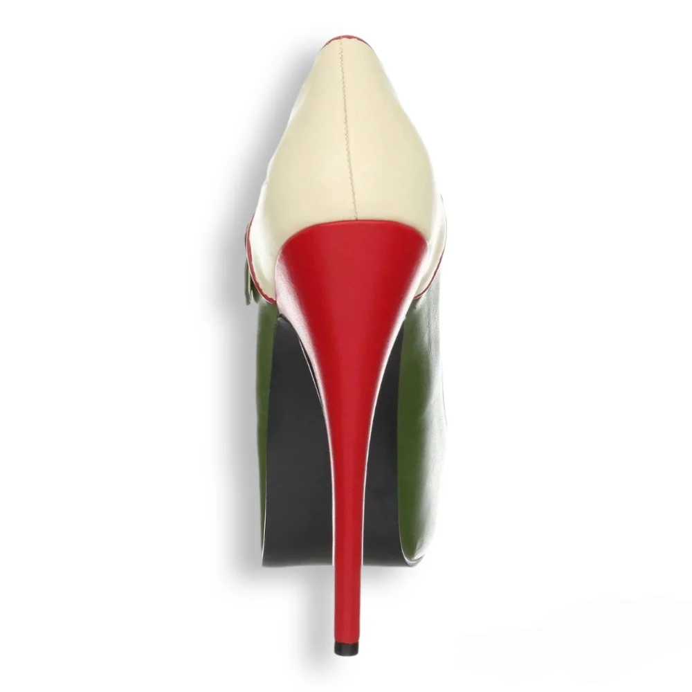 Pleaser Bordello TEEZE-43, cream, red, green, concealed platform, military theme - Picture 5 of 10